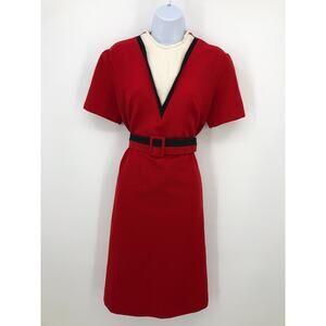 EUC Vintage Red & White Pat Perkins A-Line Dress w Belt Accent